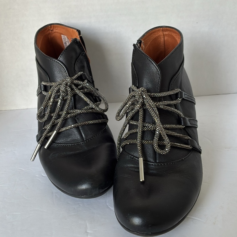 Leather Ankle Booties Replaceable Sparkle Shoelac… - image 1